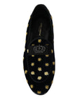 Dolce & Gabbana Elegant Velvet Crown Embroidery Loafers