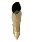 Dolce & Gabbana Elegant Gold Ankle Boots Socks with Rhinestones