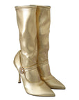 Dolce & Gabbana Elegant Gold Ankle Boots Socks with Rhinestones