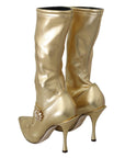 Dolce & Gabbana Elegant Gold Ankle Boots Socks with Rhinestones