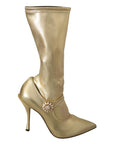 Dolce & Gabbana Elegant Gold Ankle Boots Socks with Rhinestones