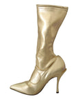 Dolce & Gabbana Elegant Gold Ankle Boots Socks with Rhinestones
