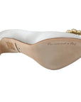 Dolce & Gabbana White Crystal Peep Toe Silk Blend Heels