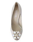 Dolce & Gabbana White Crystal Peep Toe Silk Blend Heels