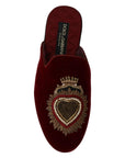 Dolce & Gabbana Red Velvet Embroidered Slides