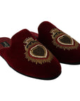 Dolce & Gabbana Red Velvet Embroidered Slides