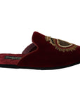 Dolce & Gabbana Red Velvet Embroidered Slides