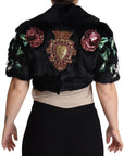 Dolce & Gabbana Elegant Black Rabbit Fur Crystal Jacket