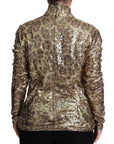 Dolce & Gabbana Sequined Turtleneck Full Zip Sweater in Brown