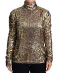 Dolce & Gabbana Sequined Turtleneck Full Zip Sweater in Brown