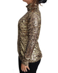 Dolce & Gabbana Sequined Turtleneck Full Zip Sweater in Brown