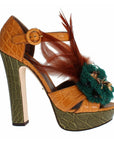 Dolce & Gabbana Multicolor Crystal Ankle Strap Platform Sandals