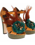 Dolce & Gabbana Multicolor Crystal Ankle Strap Platform Sandals