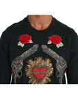 Dolce & Gabbana Emerald Cotton Sweater with Crystal Embroidery