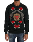 Dolce & Gabbana Emerald Cotton Sweater with Crystal Embroidery
