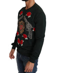 Dolce & Gabbana Emerald Cotton Sweater with Crystal Embroidery