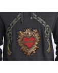 Dolce & Gabbana Gray Crystal Heart Gun Motif Sweater