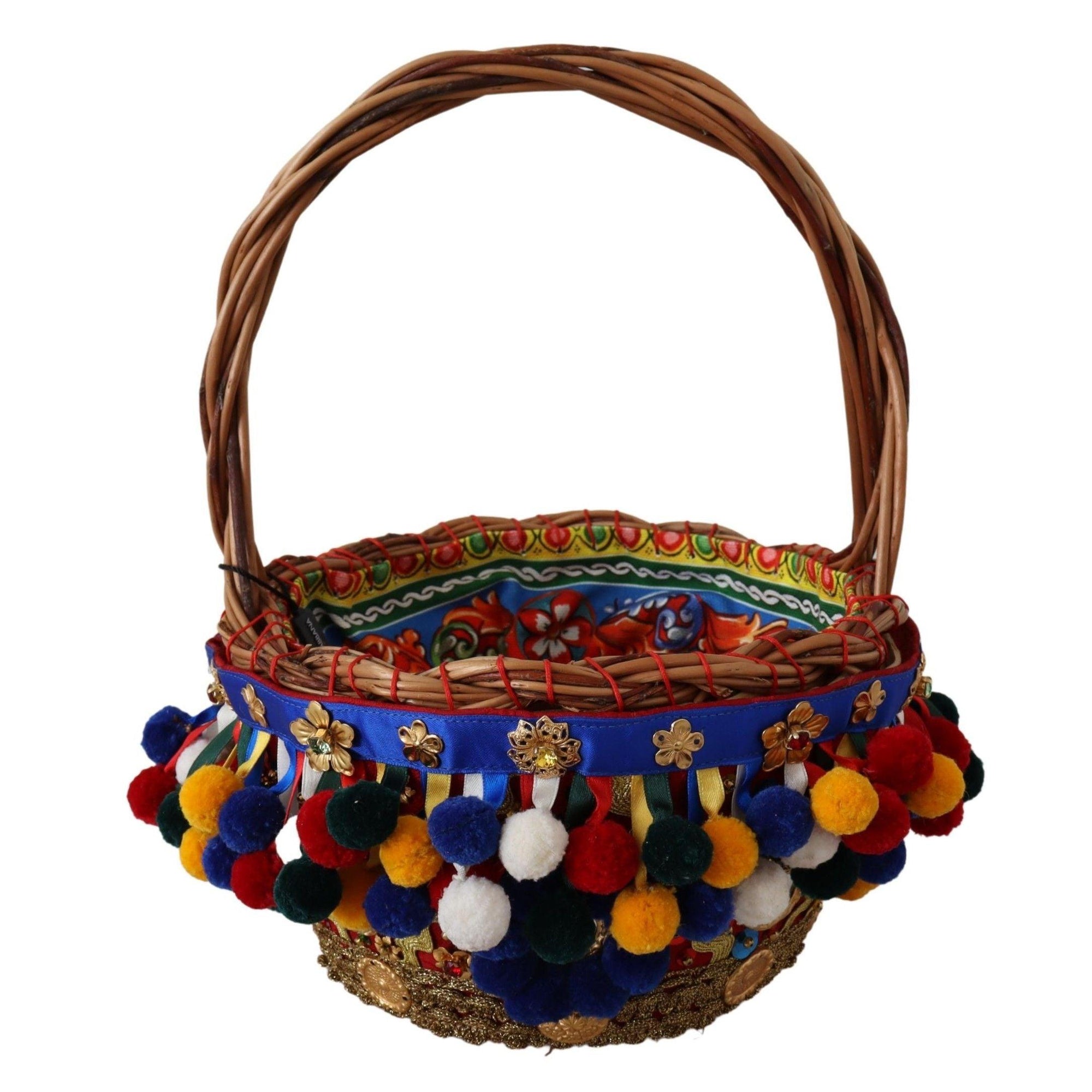 Dolce & Gabbana Multicolor Embellished Wicker Tote