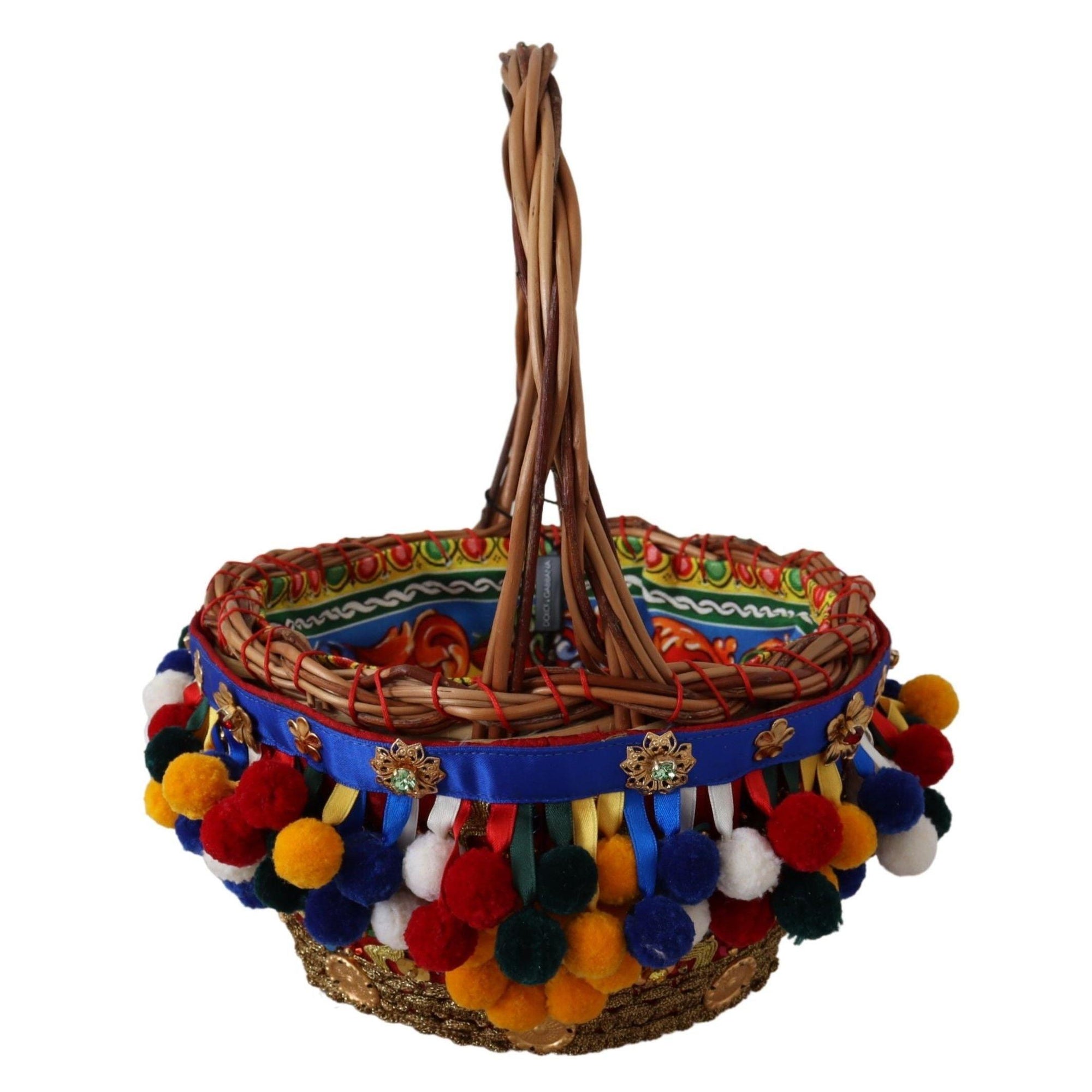 Dolce & Gabbana Multicolor Embellished Wicker Tote