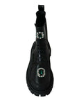 Dolce & Gabbana Elegant Black Leather Combat Boots with Crystal Detail