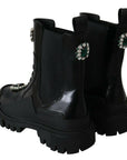 Dolce & Gabbana Elegant Black Leather Combat Boots with Crystal Detail