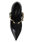 Dolce & Gabbana Elegant Black Leather Crystal Pumps