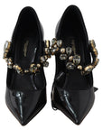 Dolce & Gabbana Elegant Black Leather Crystal Pumps