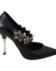 Dolce & Gabbana Elegant Black Leather Crystal Pumps