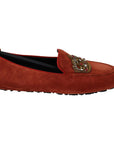 Dolce & Gabbana Opulent Orange Leather Loafers with Gold Embroidery