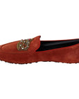 Dolce & Gabbana Opulent Orange Leather Loafers with Gold Embroidery