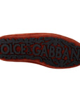 Dolce & Gabbana Opulent Orange Leather Loafers with Gold Embroidery