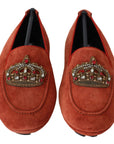 Dolce & Gabbana Opulent Orange Leather Loafers with Gold Embroidery