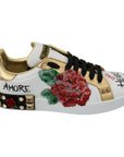 Dolce & Gabbana Elegant Sequined Floral Leather Sneakers