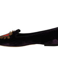 Dolce & Gabbana Chic Purple Velvet Loafers with Heart Detail