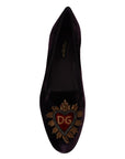 Dolce & Gabbana Chic Purple Velvet Loafers with Heart Detail