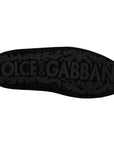 Dolce & Gabbana Elegant Black Leather Loafer Slides with Gold Embroidery
