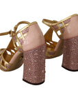 Dolce & Gabbana Silk-Infused Leather Crystal Pumps in Pink Gold