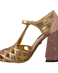 Dolce & Gabbana Silk-Infused Leather Crystal Pumps in Pink Gold