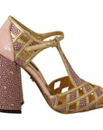 Dolce & Gabbana Silk-Infused Leather Crystal Pumps in Pink Gold