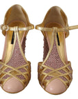 Dolce & Gabbana Silk-Infused Leather Crystal Pumps in Pink Gold