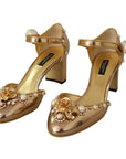 Dolce & Gabbana Elegant Gold Leather Block Heels with Crystals