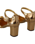 Dolce & Gabbana Elegant Gold Leather Block Heels with Crystals