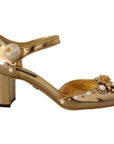Dolce & Gabbana Elegant Gold Leather Block Heels with Crystals
