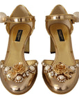 Dolce & Gabbana Elegant Gold Leather Block Heels with Crystals