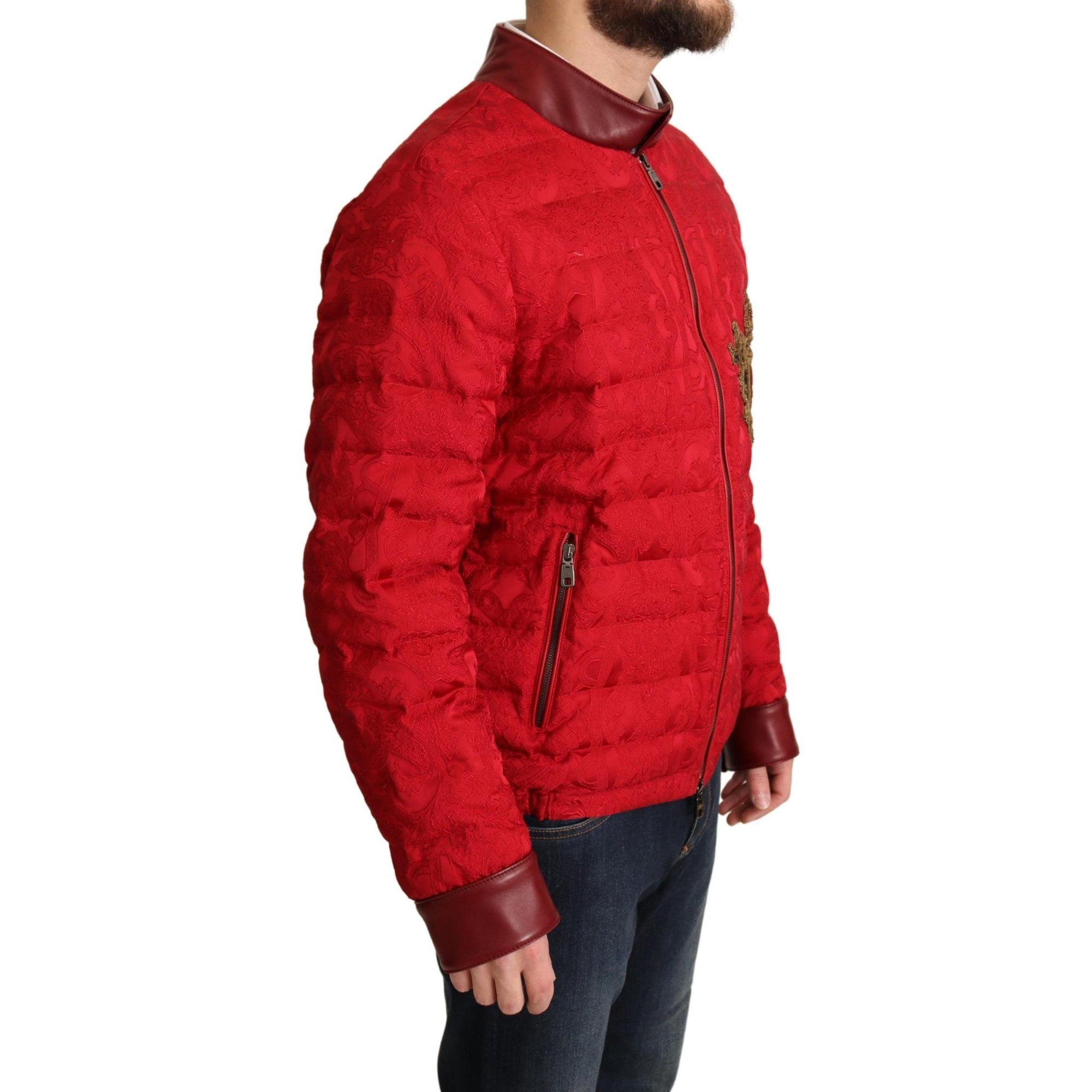 Dolce & Gabbana Red and Gold Bomber Designer Jacket