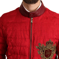 Dolce & Gabbana Red and Gold Bomber Designer Jacket