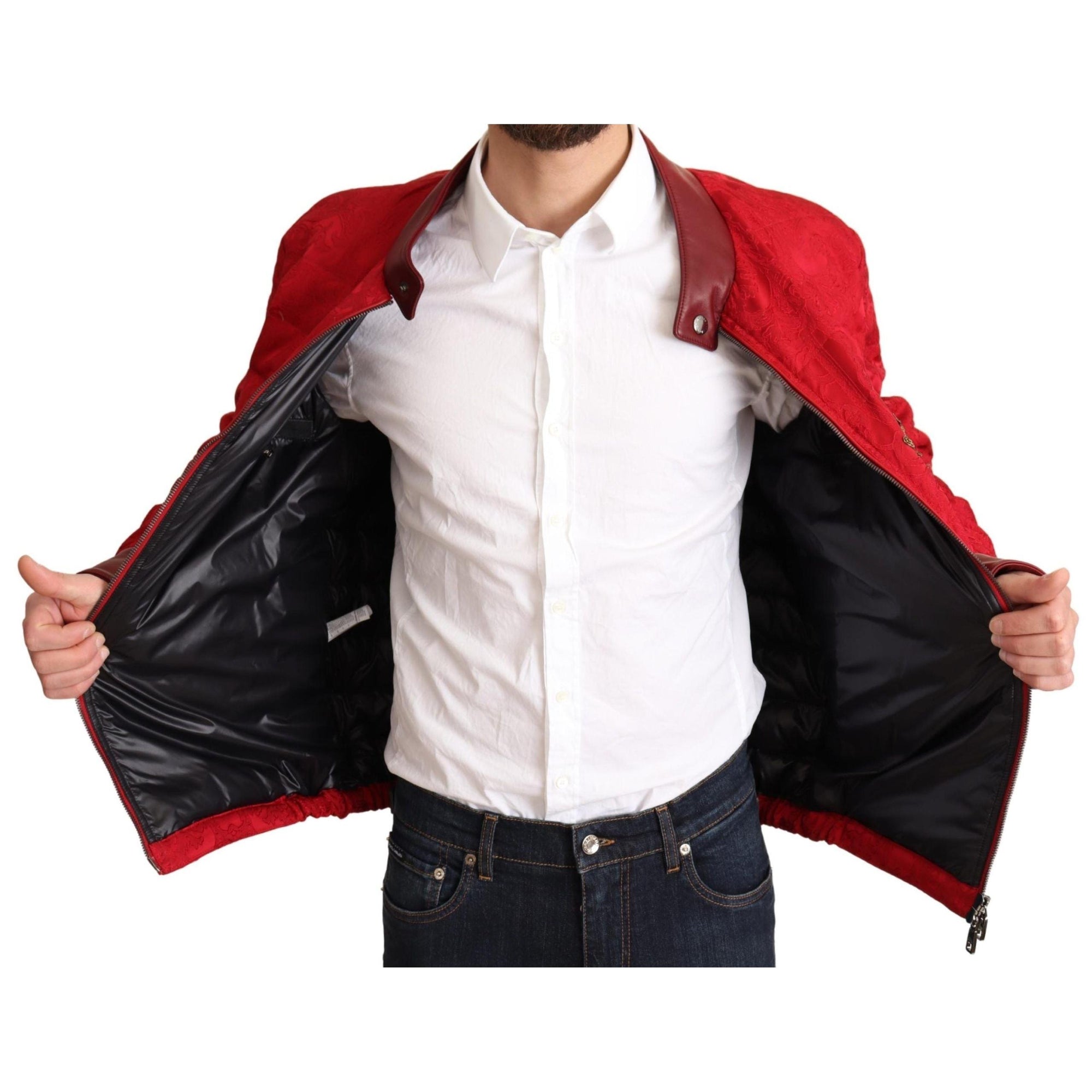 Dolce & Gabbana Red and Gold Bomber Designer Jacket