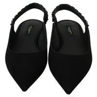 Dolce & Gabbana Elegant Silk Blend Slingback Flats with Crystals