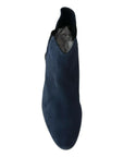 Dolce & Gabbana Chic Blue Suede Mid-Calf Boots with Stud Details