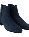 Dolce & Gabbana Chic Blue Suede Mid-Calf Boots with Stud Details